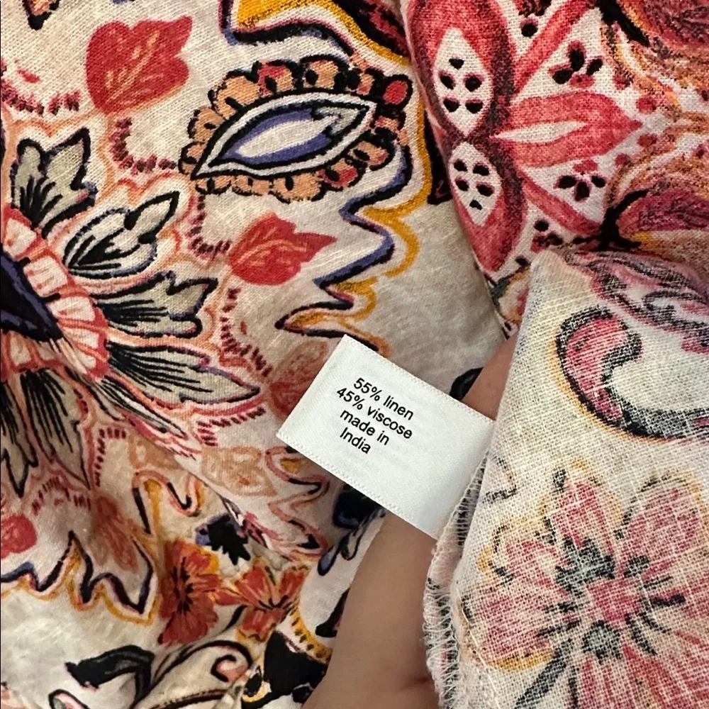 Lane Bryant Multicolor Floral Midi Dress Scallop-Hem‎ linen viscose short sleeve